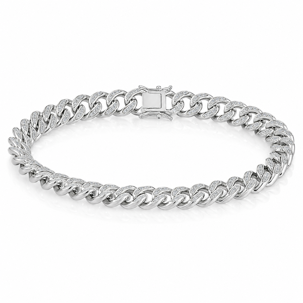 Men's Sterling Silver Rhodium Plated Cubic Zirconia Curb Bracelet 8.5"