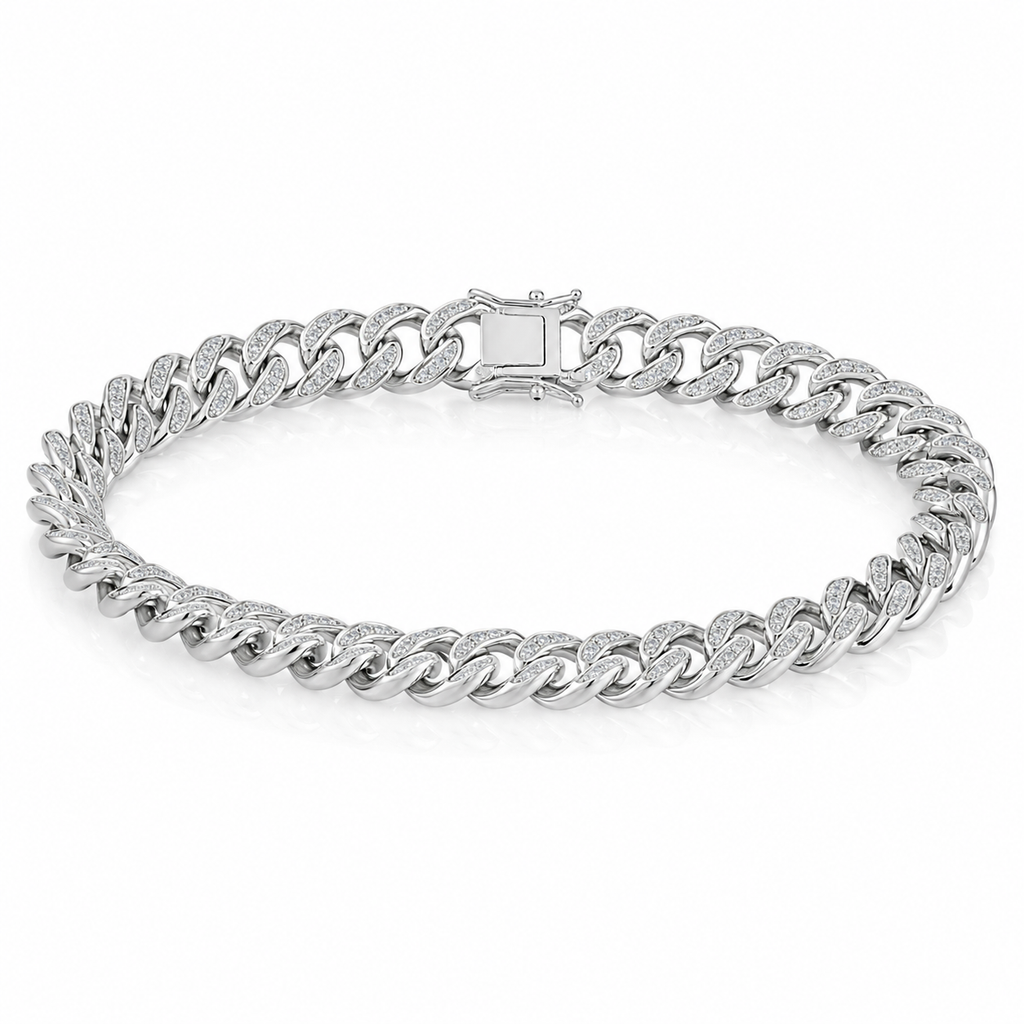 Men's Sterling Silver Rhodium Plated Cubic Zirconia Curb Bracelet 8.5"