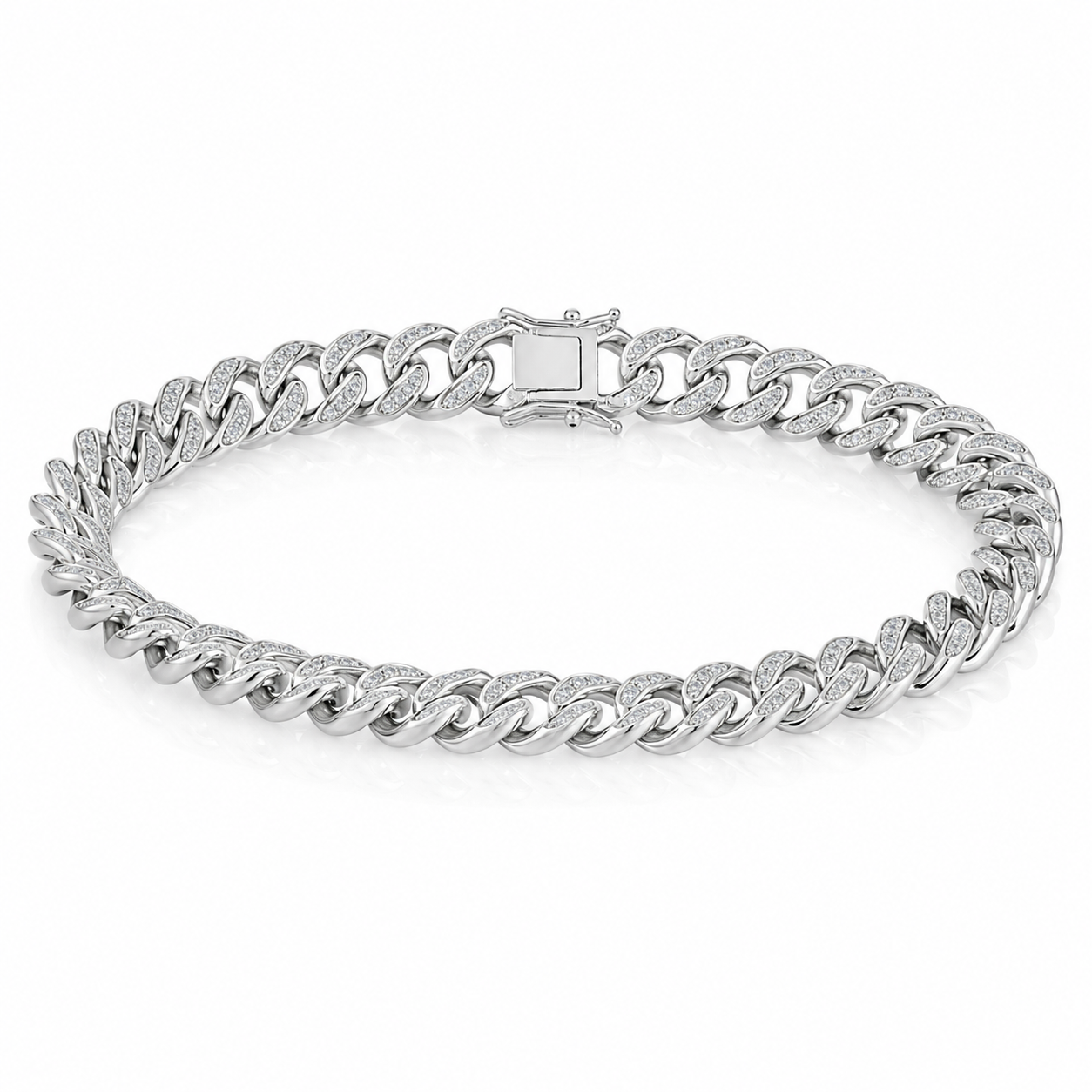 Men's Sterling Silver Rhodium Plated Cubic Zirconia Curb Bracelet 8.5"