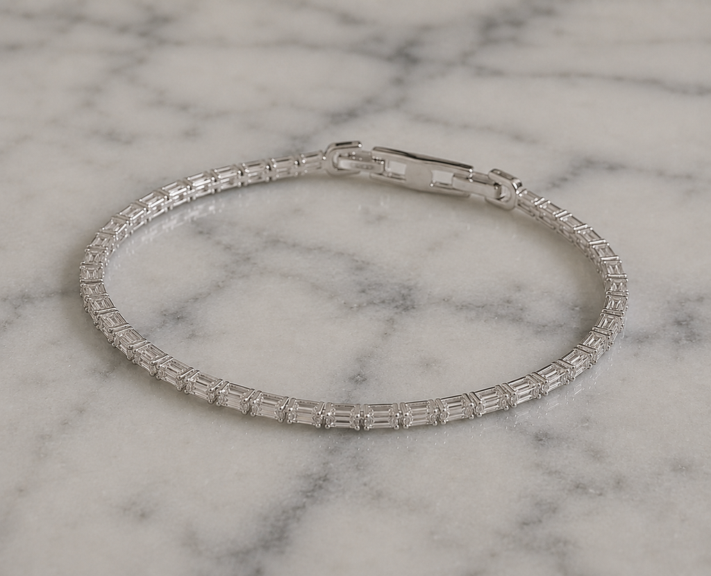 Diamonfire Sterling Silver Baguette Cut Zirconia Tennis Bracelet
