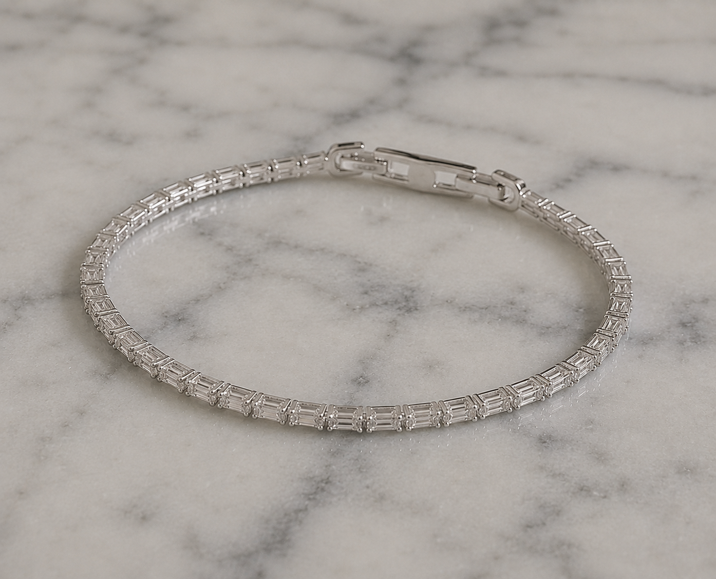 Diamonfire Sterling Silver Baguette Cut Zirconia Tennis Bracelet