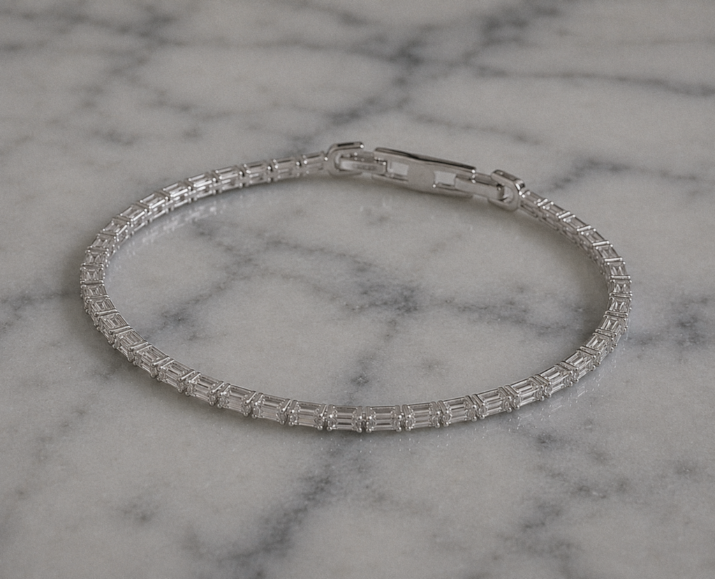 Diamonfire Sterling Silver Baguette Cut Zirconia Tennis Bracelet