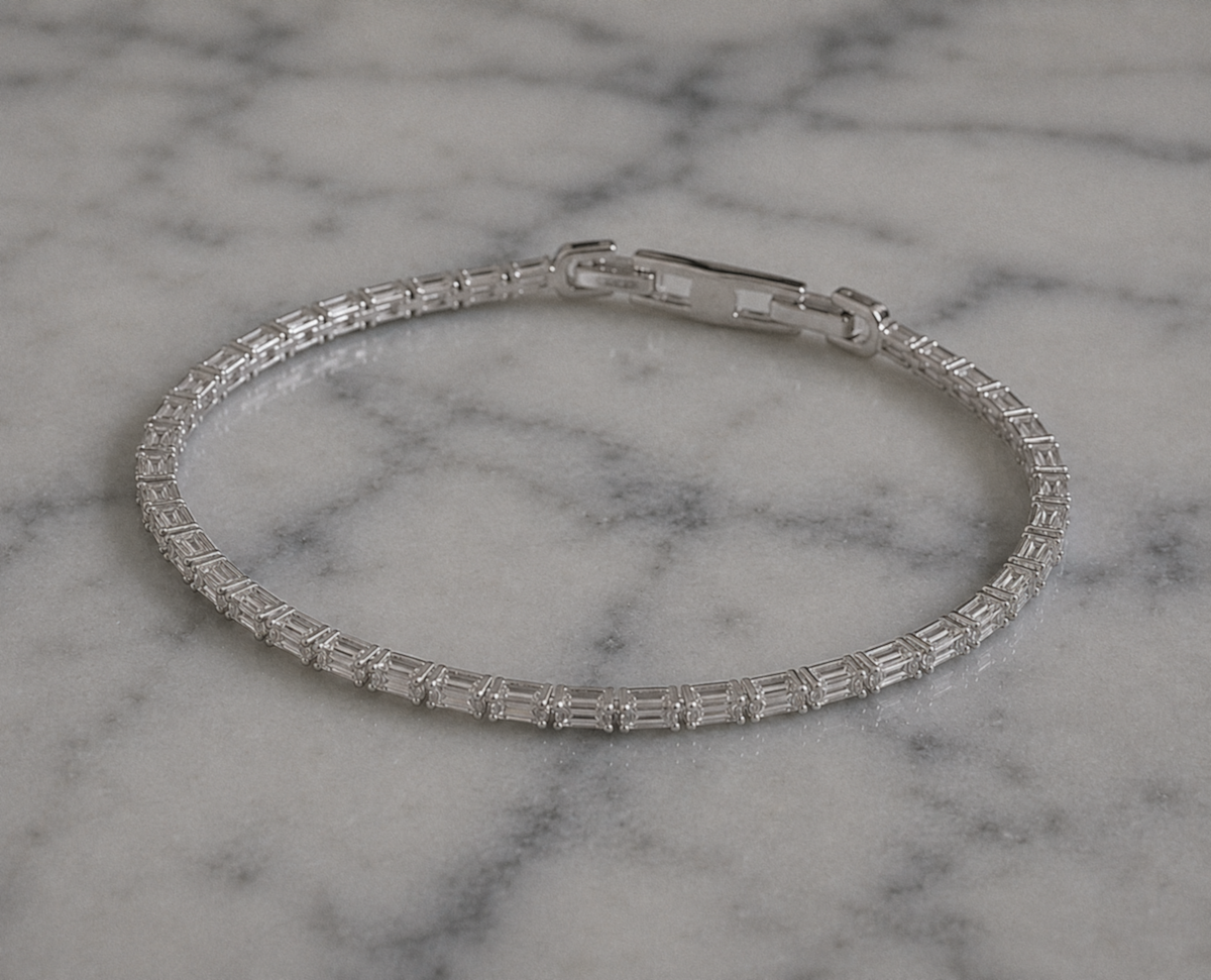 Diamonfire Sterling Silver Baguette Cut Zirconia Tennis Bracelet