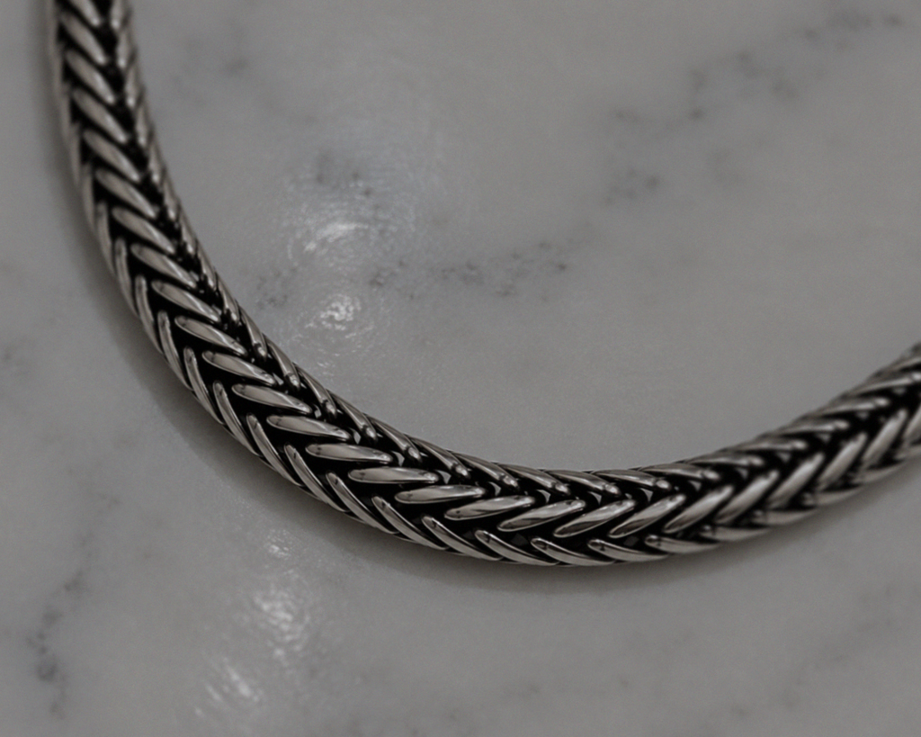 Fred Bennett Oxidised Sterling Silver Foxtail Chain