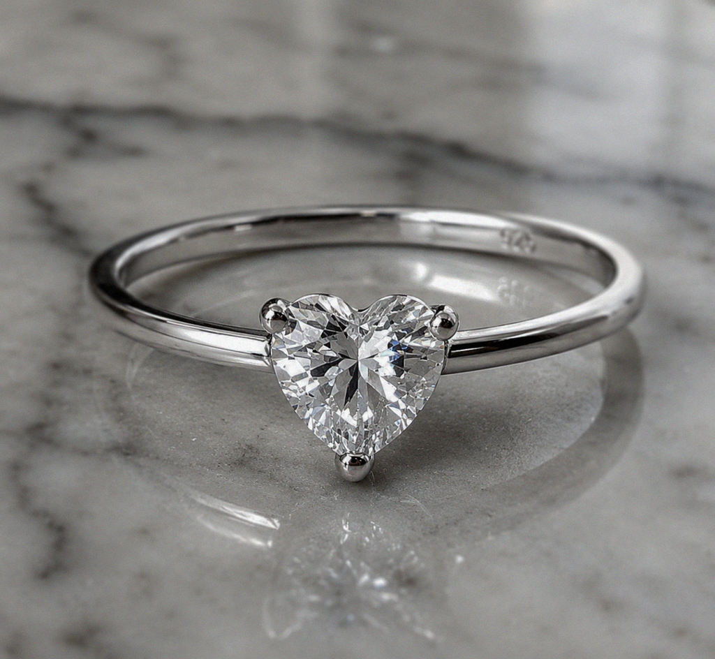Sterling Silver Cubic Zirconia Solitaire Heart Ring