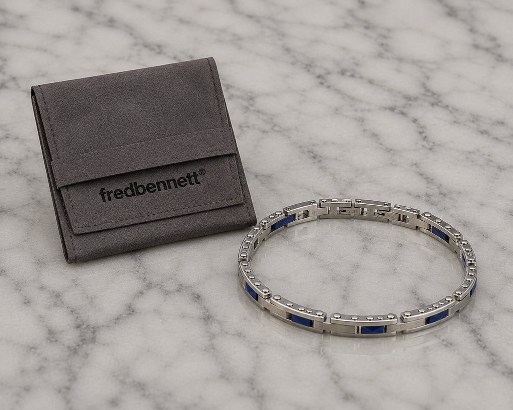 Fred Bennett Stainless Steel & Blue Ceramic Link Bracelet