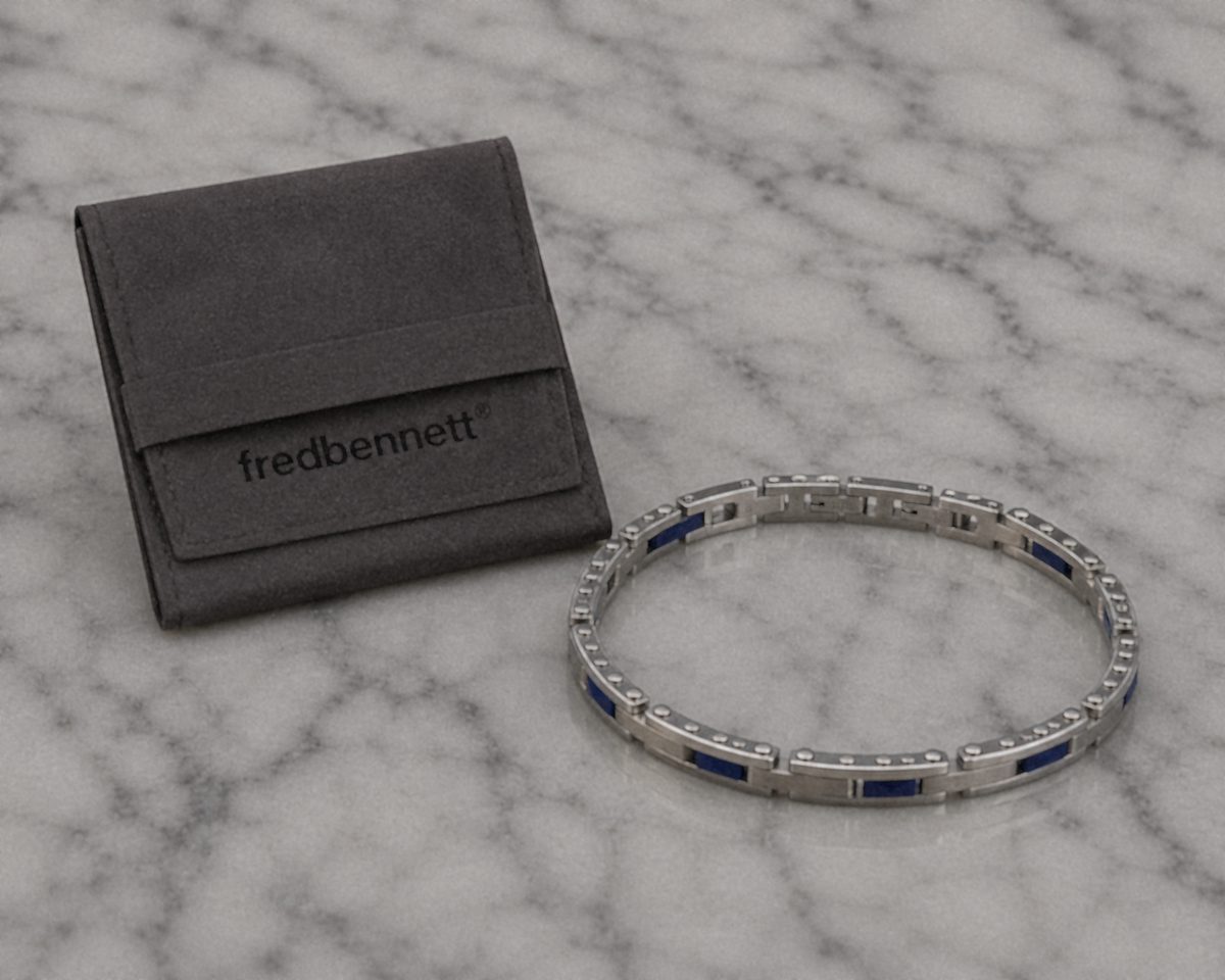 Fred Bennett Stainless Steel & Blue Ceramic Link Bracelet