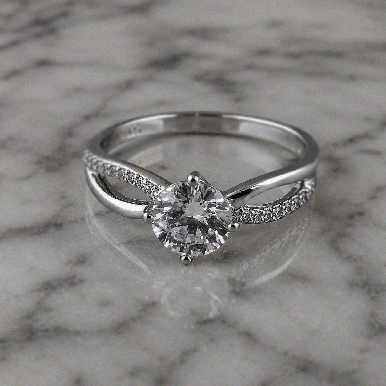 Sterling Silver Cubic Zirconia Crossover Solitaire Ring