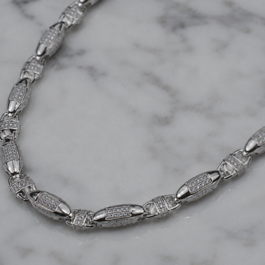 Silver Cubic Zirconia Fancy Squared Chain 28–34"