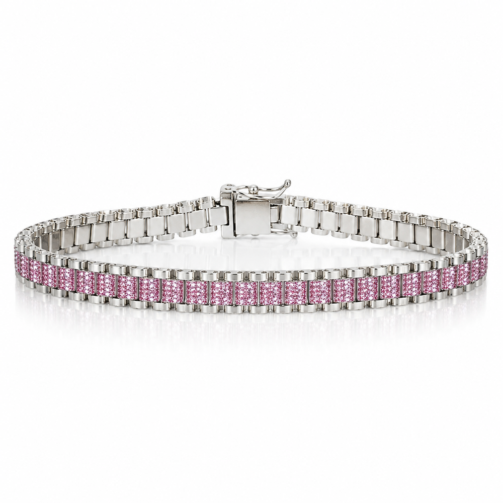 Children's Sterling Silver Pink Cubic Zirconia Brickwork Bracelet