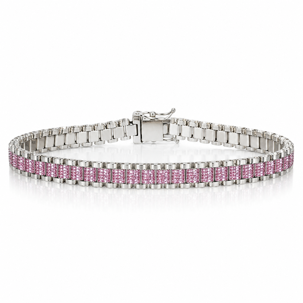 Children's Sterling Silver Pink Cubic Zirconia Brickwork Bracelet