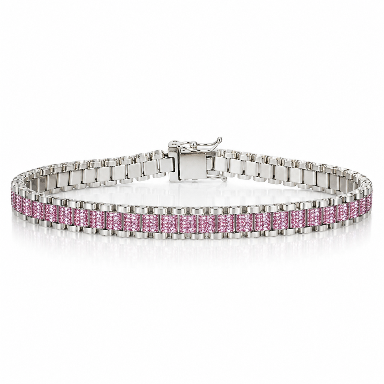 Children's Sterling Silver Pink Cubic Zirconia Brickwork Bracelet