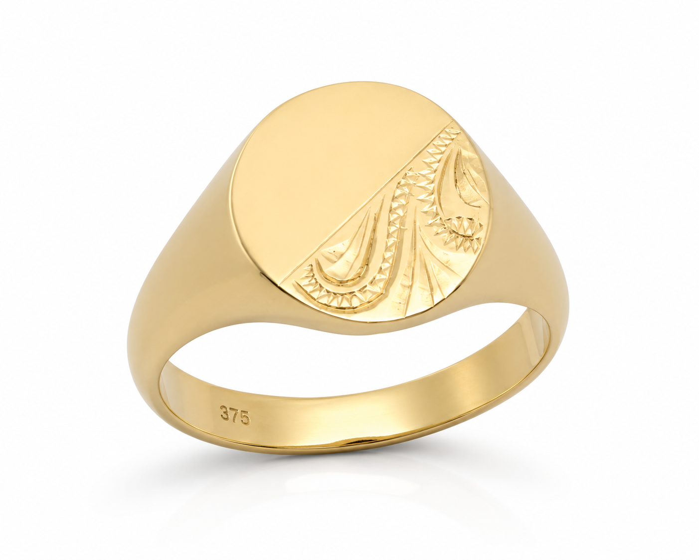 9ct Yellow Gold Engraved Oval Signet Ring