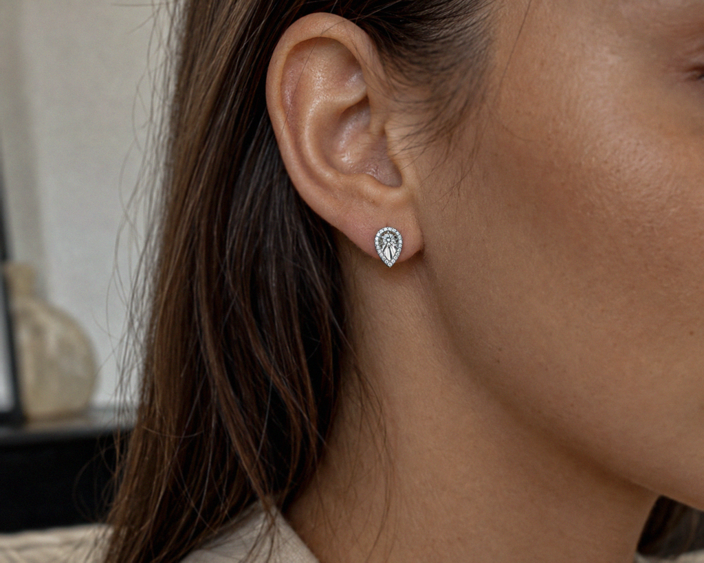 9ct White Gold Teardrop Diamond Stud Earrings (0.12ct)
