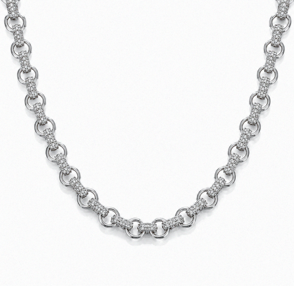 Silver Cubic Zirconia Belcher Chain 26"