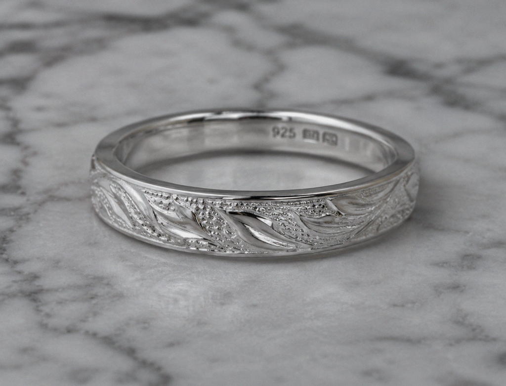 Sterling Silver Engraved Floral Band Ring
