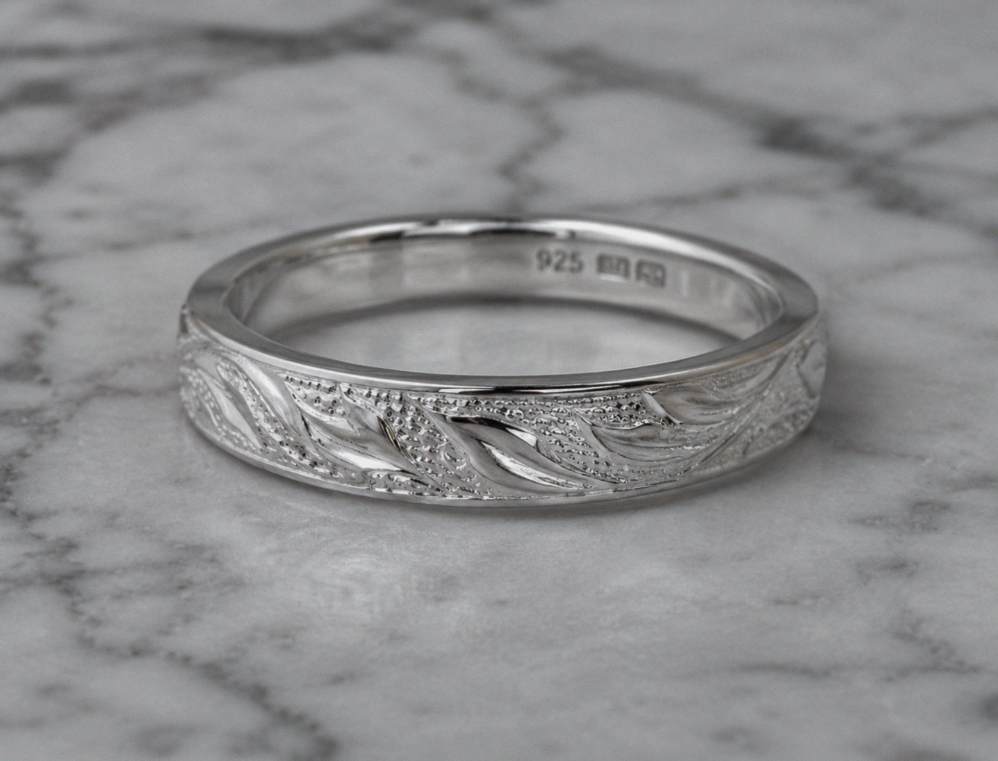 Sterling Silver Engraved Floral Band Ring