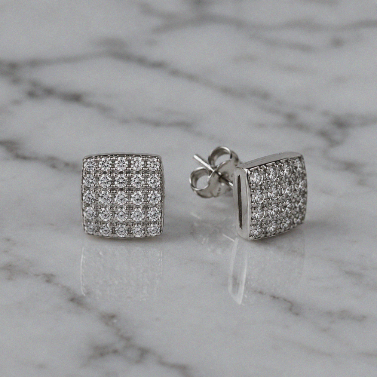 Silver Cubic Zirconia Square Stud Earrings