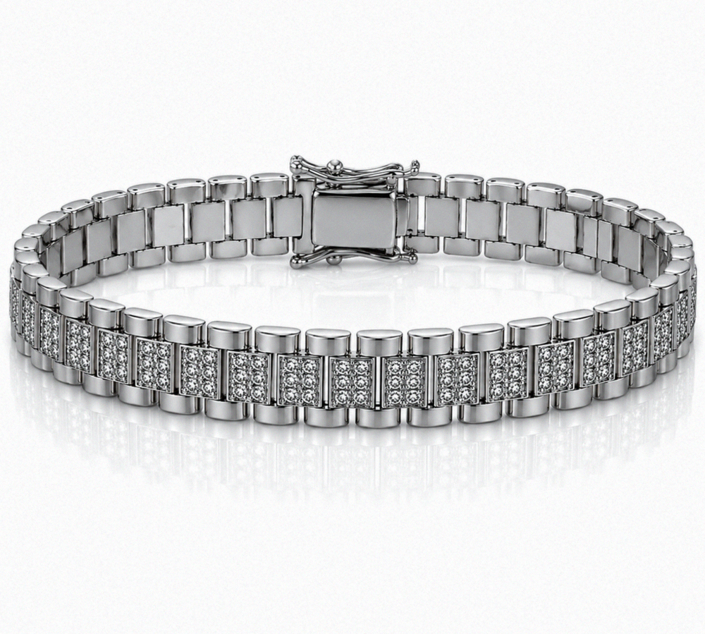 Silver Cubic Zirconia Brickwork Bracelet