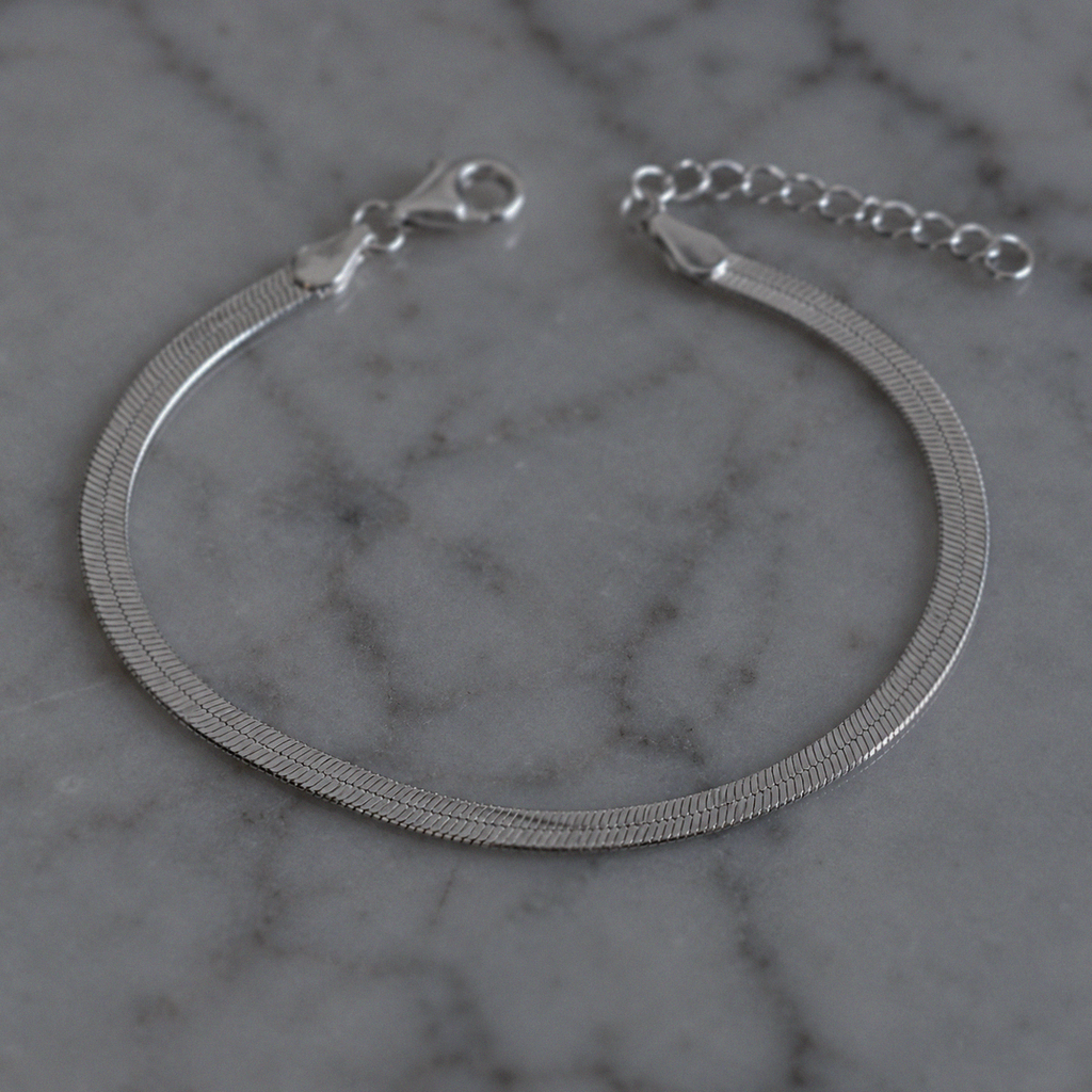 Sterling Silver HerringboneBracelet 3.5mm | Flat Snake Chain Bracelet