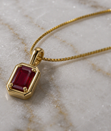 Chunky Border Ruby Pendant with Chain in 9ct Yellow Gold