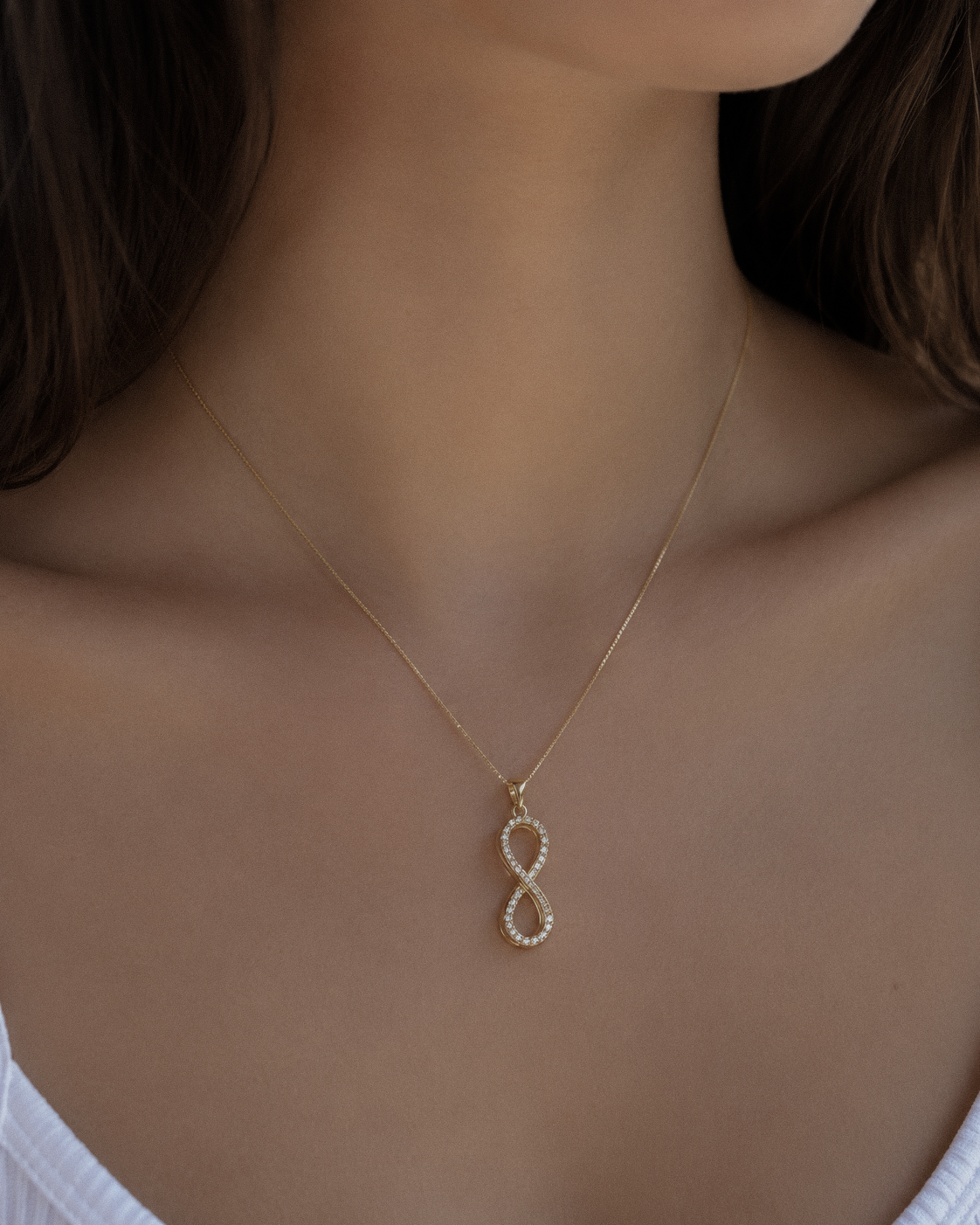 9ct Yellow Gold Cubic Zirconia Infinity Pendant Necklace