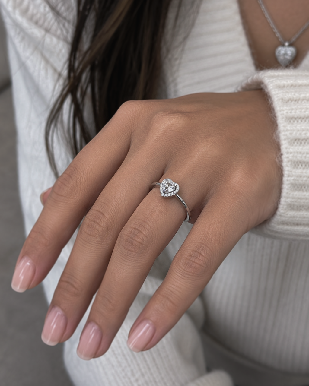Sterling Silver Cubic Zirconia Heart Halo Ring