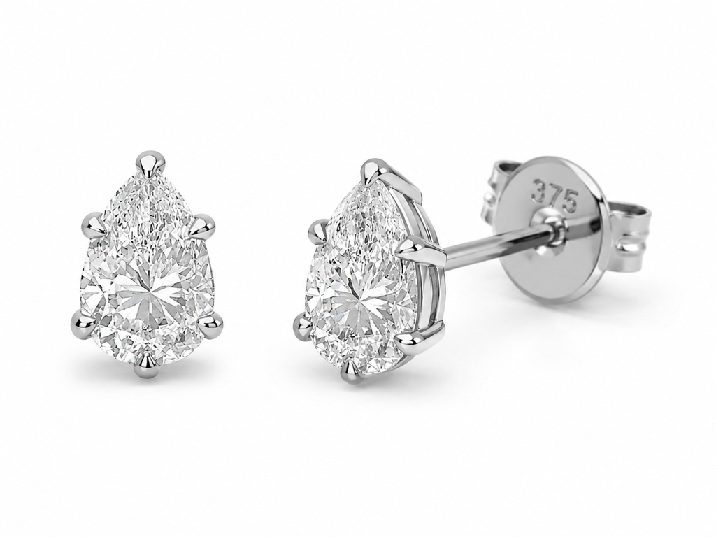 9ct White Gold Pear Cut Lab-Grown Diamond Stud Earrings