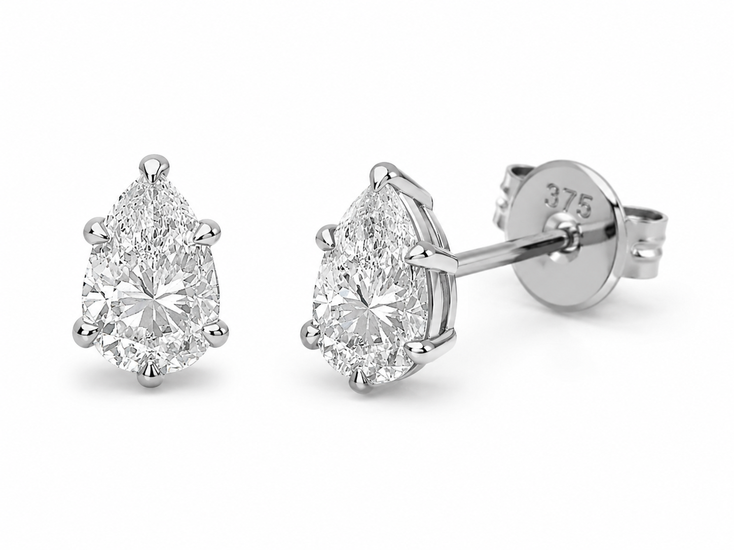 9ct White Gold Pear Cut Lab-Grown Diamond Stud Earrings