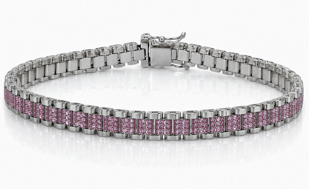 Children's Sterling Silver Pink Cubic Zirconia Brickwork Bracelet