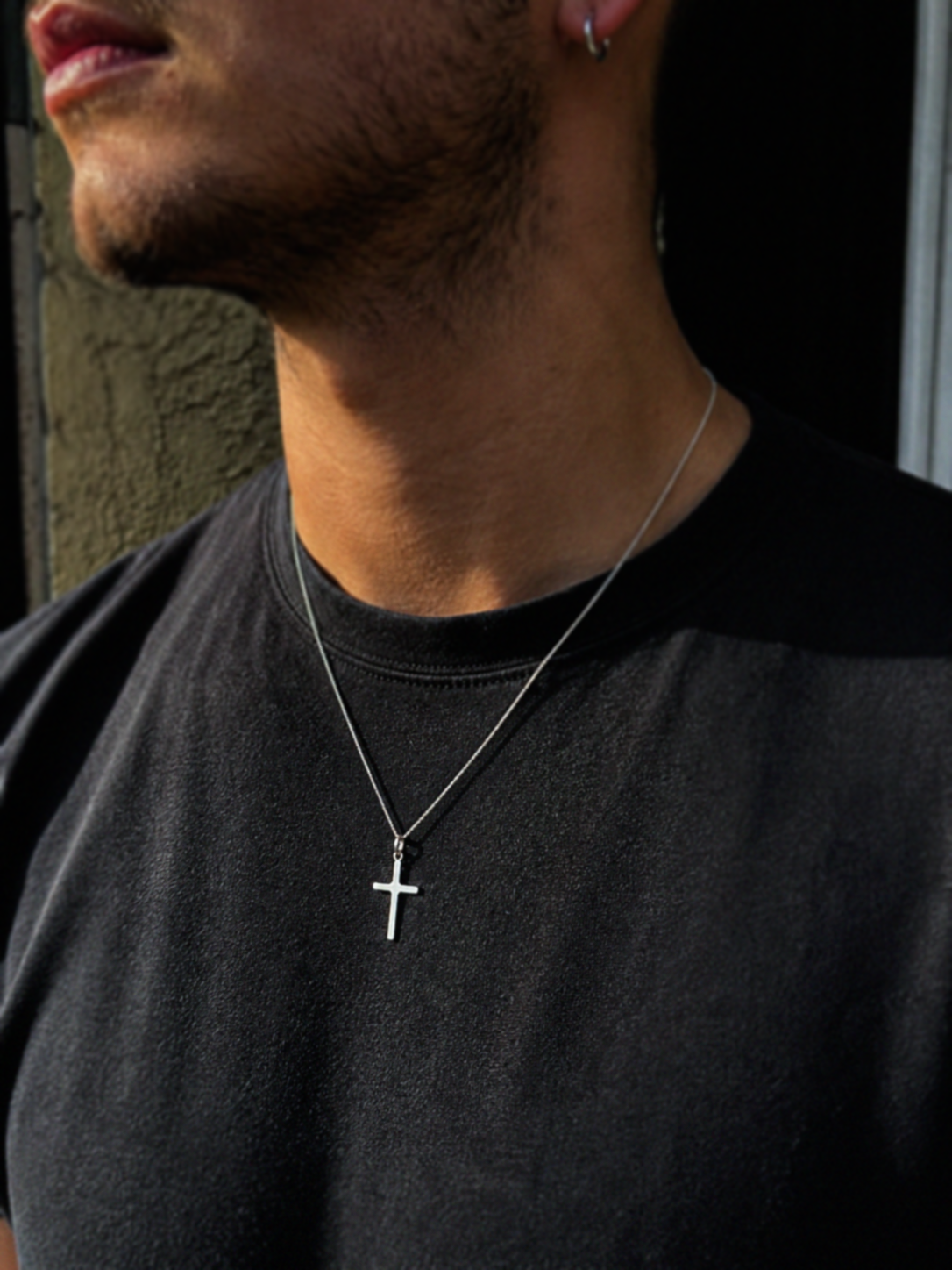 Sterling Silver Plain Cross Pendant with Diamond Cut Chain (41–46cm Adjustable)