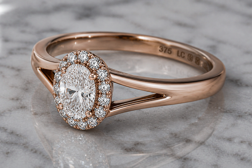 9ct Rose Gold 0.47ct Oval Halo Diamond Engagement Ring