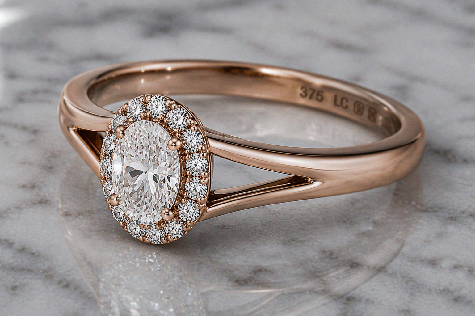 9ct Rose Gold 0.47ct Oval Halo Diamond Engagement Ring