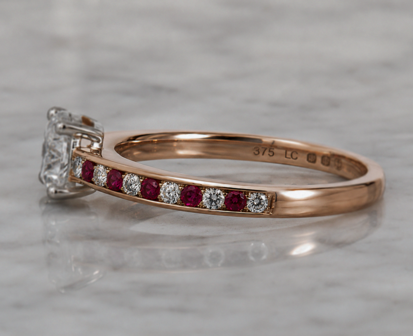 9ct Rose & White Gold 0.49ct Diamond & Ruby Hidden Halo Engagement Ring