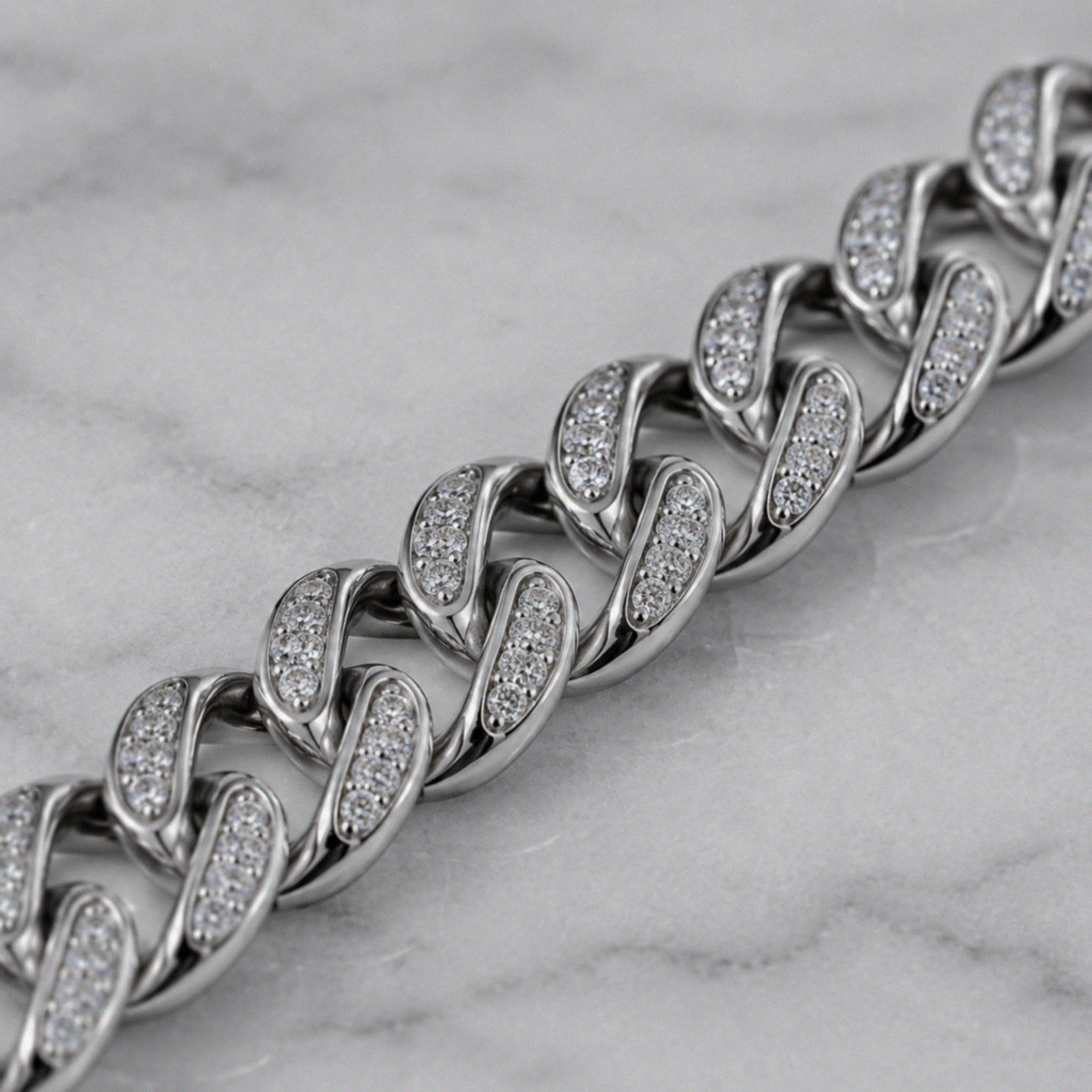 Men's Sterling Silver Rhodium Plated Cubic Zirconia Curb Bracelet 8.5"