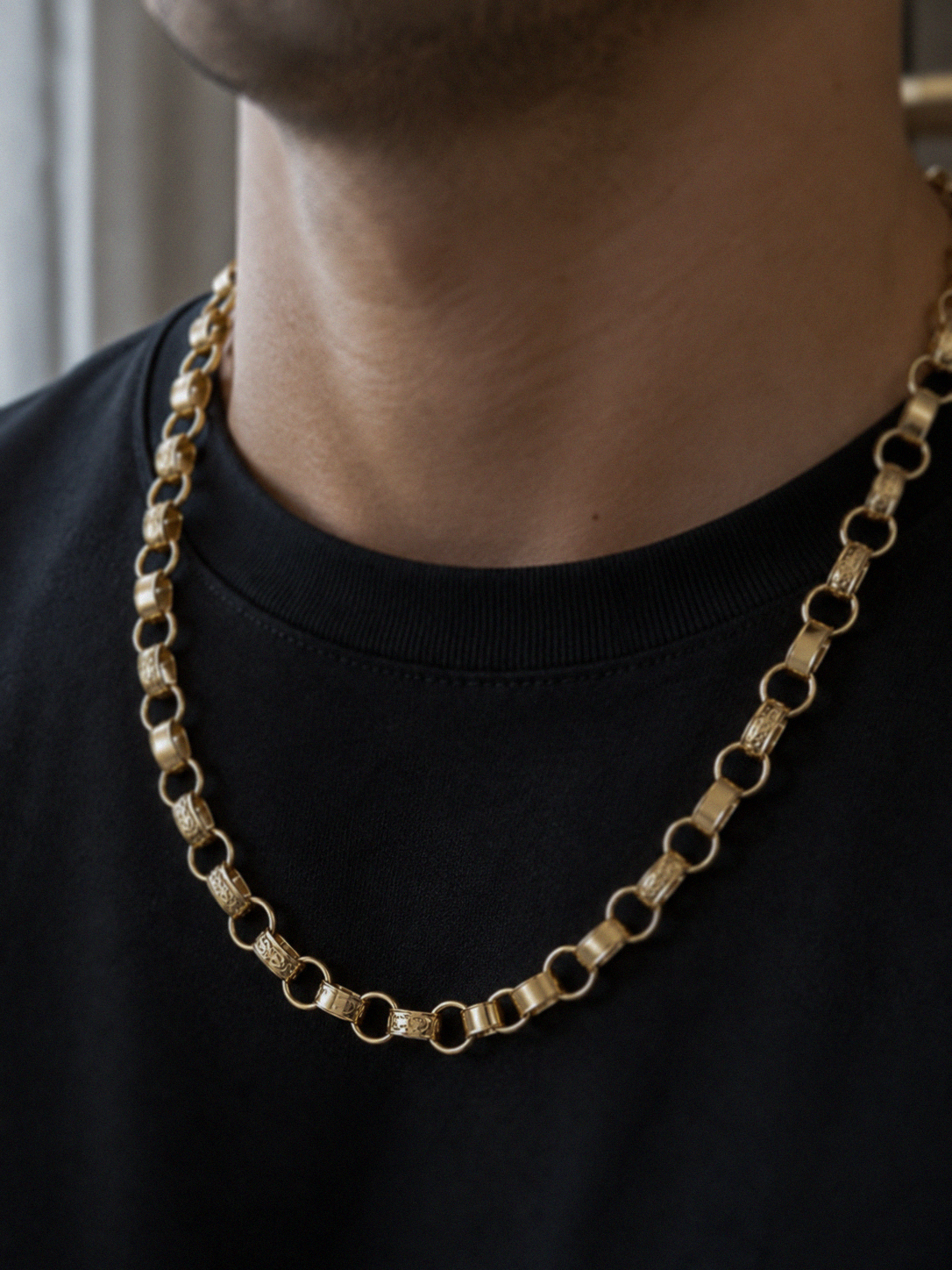 9ct Yellow Gold Engraved & Plain Belcher Chain Necklace – Solid Gold