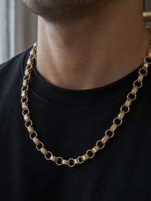 9ct Yellow Gold Engraved & Plain Belcher Chain Necklace – Solid Gold