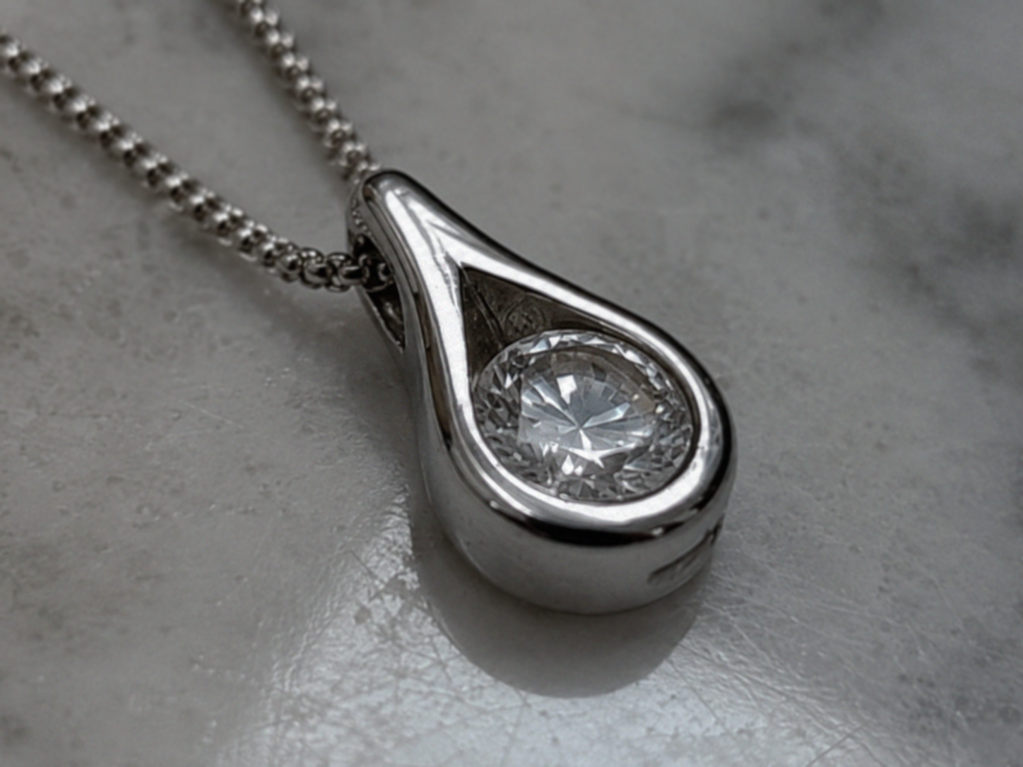 Sterling Silver Teardrop Cubic Zirconia Necklace