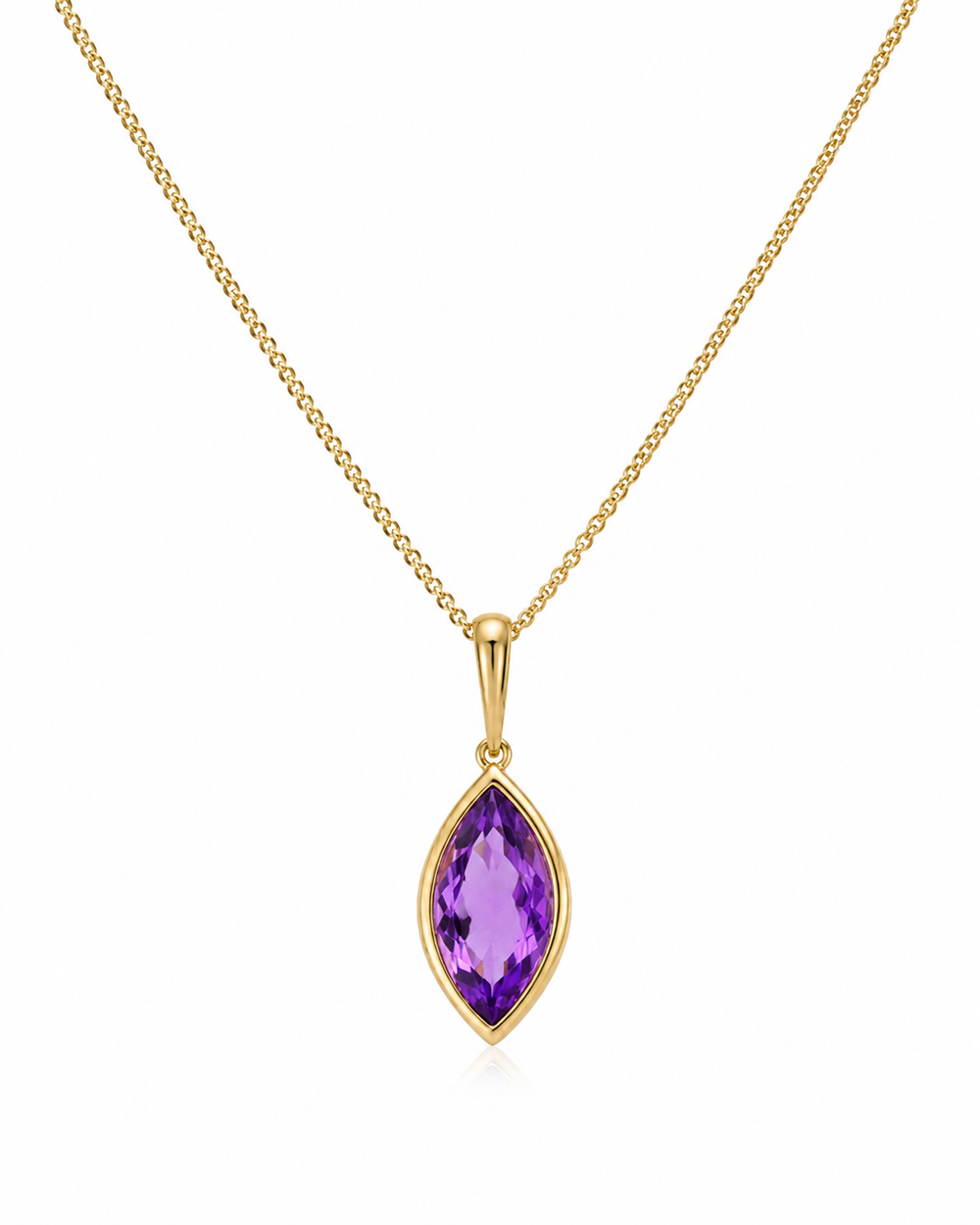 9ct Yellow Gold Flame Cut Amethyst Pendant Necklace