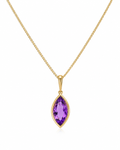 9ct Yellow Gold Flame Cut Amethyst Pendant Necklace