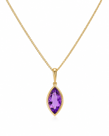 9ct Yellow Gold Flame Cut Amethyst Pendant Necklace