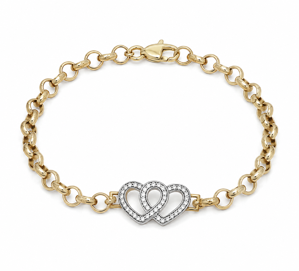 9ct Yellow Gold Cubic Zirconia Double Heart Children's Bracelet