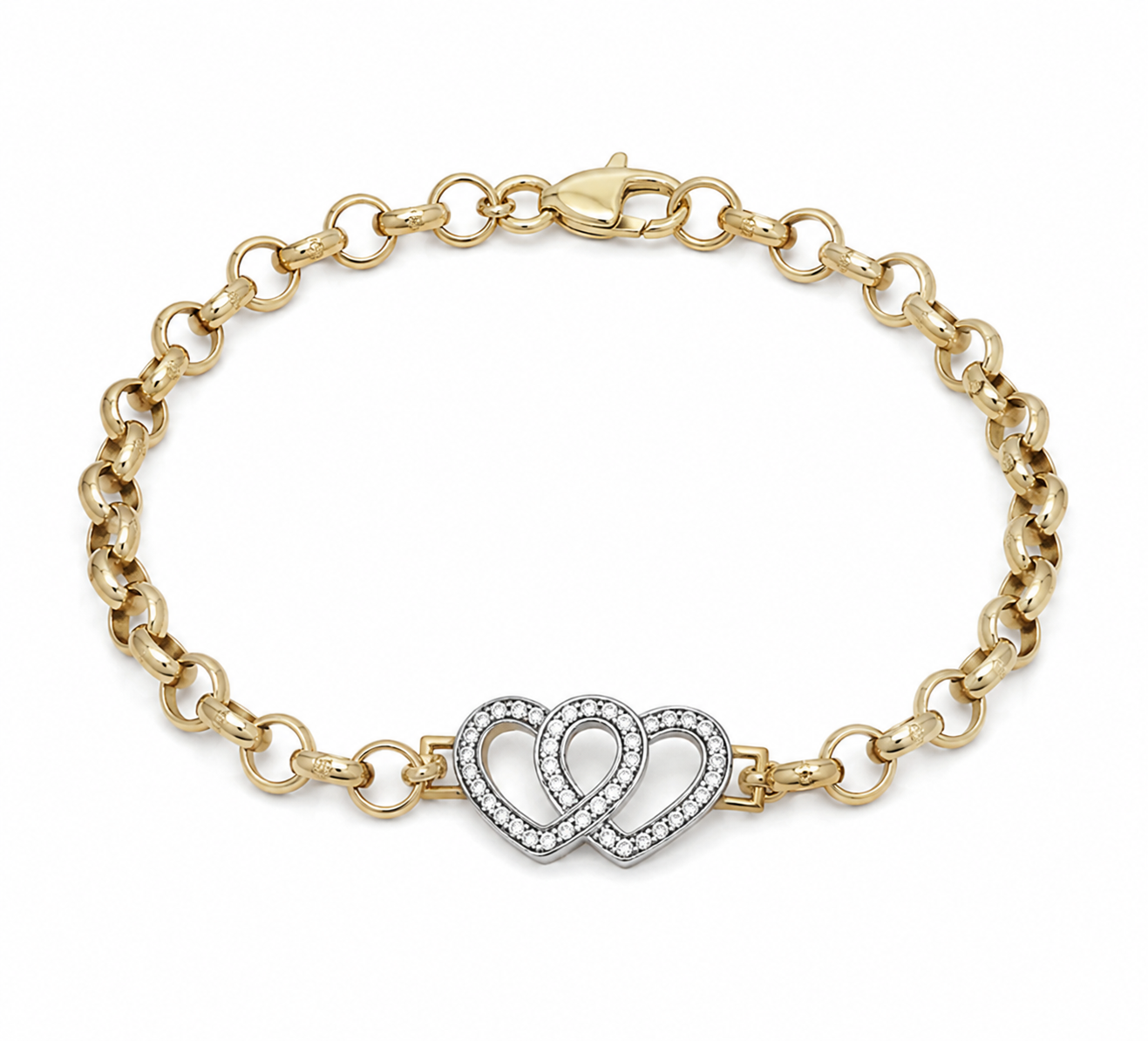 9ct Yellow Gold Cubic Zirconia Double Heart Children's Bracelet