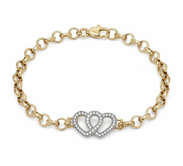 9ct Yellow Gold Cubic Zirconia Double Heart Children's Bracelet
