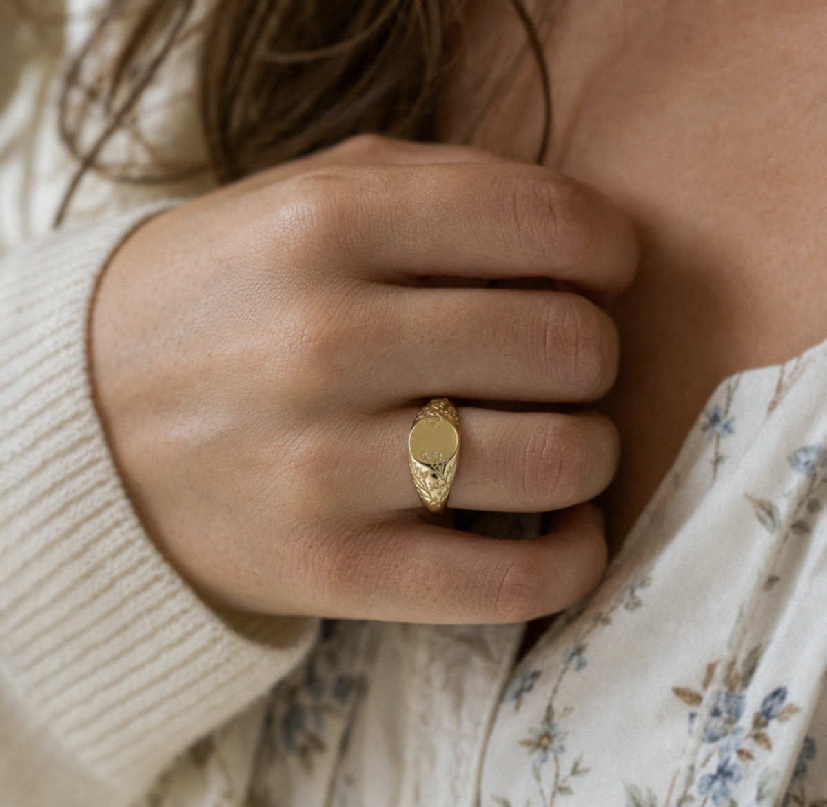 Laura Ashley Gold Plated Silver Farlington Flowers Signet Ring