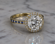 18ct Yellow Gold 10.01ct Natural Diamond & Sapphire Halo Ring