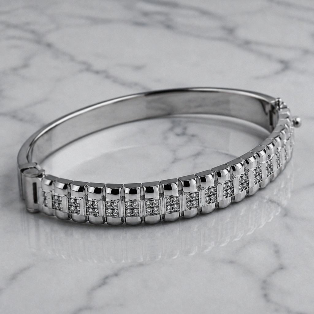 Children's Silver Cubic Zirconia Watch-Link Bangle
