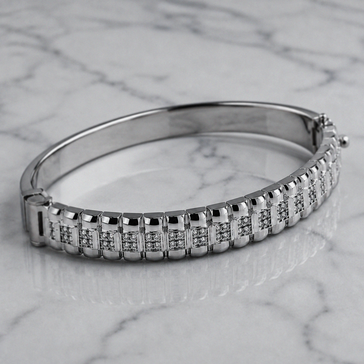 Children's Silver Cubic Zirconia Watch-Link Bangle
