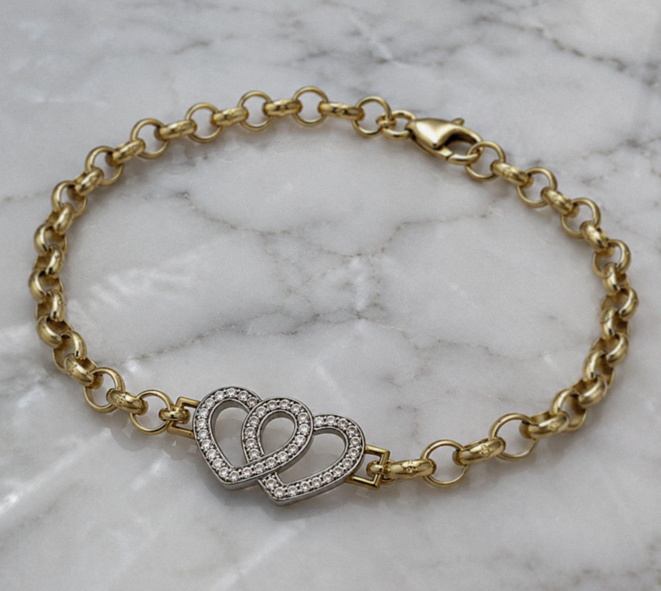 9ct Yellow Gold Cubic Zirconia Double Heart Children's Bracelet