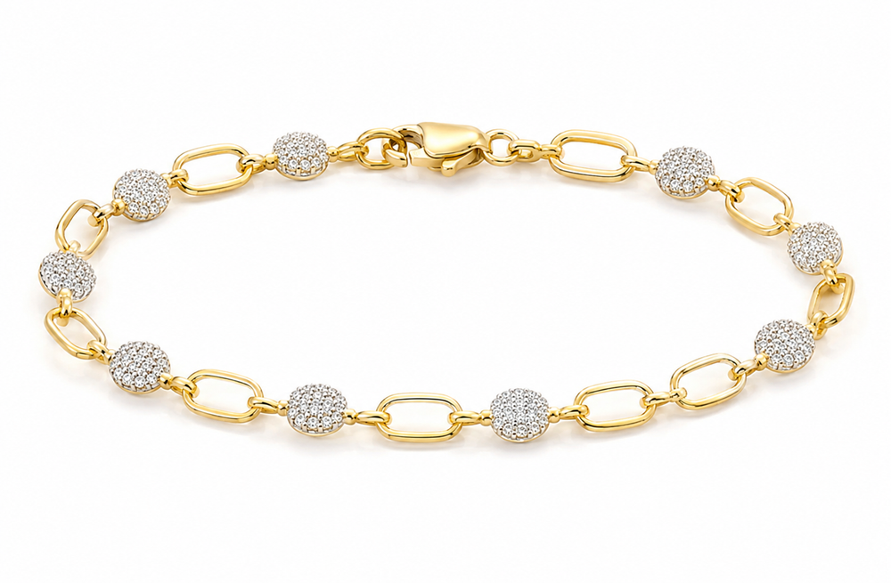 9ct Yellow Gold Cubic Zirconia Circle & Oblong Link Bracelet